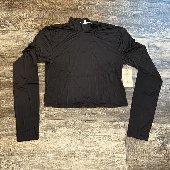 Good American Shirt Womens 2 Black Long Sleeve Mock Neck Compression Athletic UV - Picture 2 of 12